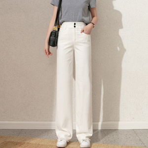 Tiiwgjiy | High Waist Straight Leg Cotton Denim Jeans Womens White Wide Leg Casual Pants Spring Autumn New Style Trousers For Ladies