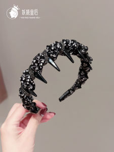 Black Floral Print Double Layer Satin Hairband Fashionable Versatile Sweet Natured Anti Slip Wave Hairband Artisanal Crafted