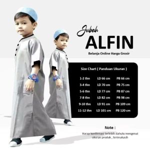 JUBAH ANAK LAKI-LAKI MODEL ALFIN WARNA ABU ABU FREE PECI/ BAJU KOKO/GAMIS ANAK