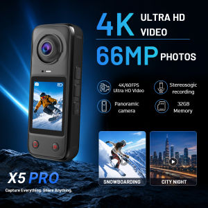 KEBIDUMEI X5 PRO 4K/60FPS Action Camera 200° Panoramic Dual Lens 66MP Built-in 32GB Memory 1500mAh Selfie Stick Sports Cam