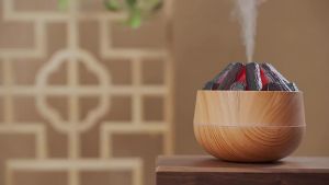 Charcoal Flame Humidifier Aromatherapy Essential Oil Diffuser 300ml Mist Ultrasonic Humidifier for BedroomOffice Night Light