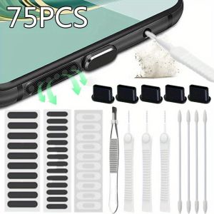 75pcs Phone Charging Port Cleaner Kit for IPhone/Samsung/Xiaomi Type C/Speaker Dust Plug & Mesh Cleaning Tool