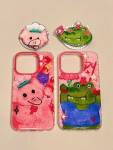 Magnetic Absorption Chef Elephant Graffiti Oil Painting Stand Compatible with  16 pro Max Full Cover 15 pro 14 pro 13 Dual Layer Phone Case