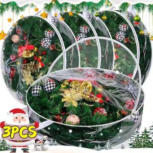 กล่องใส่ของในวันหยุดแบบพกพาพับได้โปร่งใส PVC กระเป๋าเก็บของพวงมาลัยกันน้ำพร้อมหูหิ้วสำหรับเทศกาลคริสต์มาส