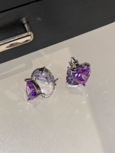 Elegant Purple Heart Shaped Crystal Earrings for Women Stylish Fashion Jewelry Unique Beautiful Personality Dangle Earrings