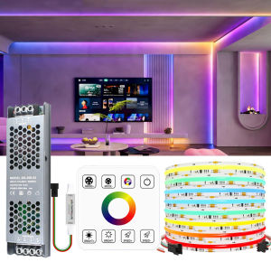 10m 20m COB RGBIC LED Strip 24V Dream Color Running Water Flowing Light Room Party Game Decor Lamp RF Touch Panel Remote Control