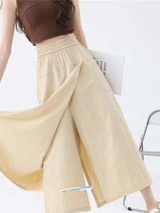 Elegant High Waist A-Line Split Mini Skirt Womens Summer Fashion Wide Leg Pants Korean Style Commute Casual Pants