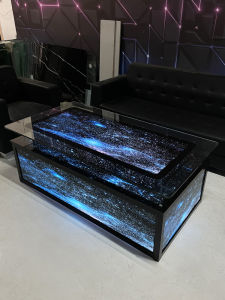 KTV In Stock Coffee Table Luminous European Club Bar Counter Tempered Glass Stainless Steel Coffee Table Colorful Color Changing Minimalist