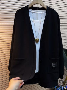 plus Size Womens Black Open Cardigan Jacket Loose Comfortable Casual Versatile plus Size Sister Slimming Spring New Arrival