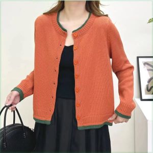 Color Block Long Sleeve Knitted Sweater Womens Loose Fit Contrast Color Spring Autumn New Design Open Cardigan Top