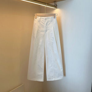 Summer Thin Yellow Small Size Wide Leg Pants Womens Loose High Waist Nine Points Straight Casual Trousers Fashionable Elegant