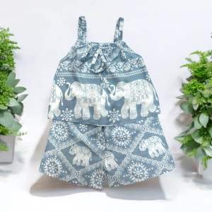 Oxy shop🔺ชุดเซตสายเดี่ยวเด็กลายช้าง  ( 2 ชิ้น )ผ้านิ่มใส่สบาย