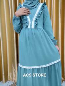 Gamis Anak | Baju Muslim Anak Set jilbab Sage | Syari anak Sage