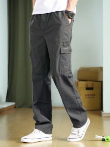 Mens Casual Cotton Work Trousers Spring Autumn Multi-Pocket Straight Leg Wear-Resistant Labor Protection Pants Youth plus Size
