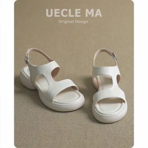 MASHUJIA | Soft Sheepskin Leather Retro Casual Heel Increasing Flat Sandals
