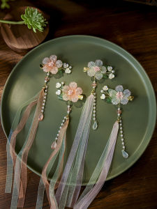 Ribbon Headdress for Han Chinese Clothing Womens Kids Mori Fairy Beautiful Ancient Costume Topknot Hair Clip Chinese Ancient Style Step Tassel Hairpin