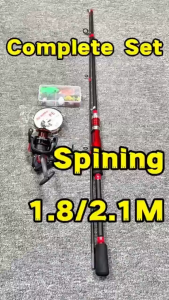 Fishing Rod Set Carbon Fiber Spinning Rod 1.8M/2.1M Fishing Gear Metal Fishing Reel Bait Line