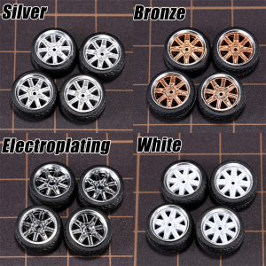 Bộ 4 Bánh Xe Mô Hình Xe Hơi Tỷ Lệ 1/64 Đường Kính 11mm Lốp Cao Su ABS Có Đĩa Phanh Dành Cho Phụ Tùng Nâng Cấp Xe Tomica Diecast
