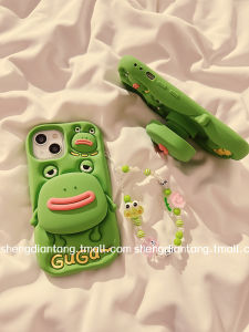 Đế Đỡ Điện Thoại Hình Ếch Màu Xanh Lá Cây Dễ Thương Bằng Silicon Mềm Cho Apple 15 pro Max iPhone 15 Mẫu Mới 14 3D 13 Hoạt Hình 12 Chuỗi 11 Nữ 14 pro Max