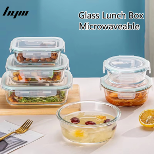 HYM Portable Glass Lunchbox for Kids Set for Adult Microwave Adult Bento Box Lunch Box for School Kids Cover Tupperware