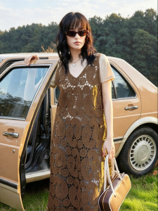 INLIFE | Retro V-Neck Cutout Straight Loose Midi Dress