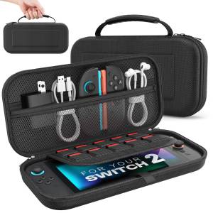 MoKo Switch Carrying Case for Nintendo Switch 2 Protective Hard Shell Portable Travel Carry Case Pouch Holds 10 Cartridges with Pockets for Accessories and Games
