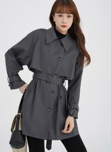 Draping Waist-Trimming Commuting Vintage Style Trench Coat