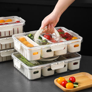Kitchen Fruits Vegetables Storage Box Refrigerator Drainage ness Box with Handle Cold Storage Sealed Layered ness