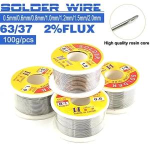 Dây Hàn Thiếc 100g Có Lõi Nhựa Thông Tỷ Lệ Hợp Kim 63/37 Hàm Lượng Flux 2% Nhiều Lựa Chọn Đường Kính Dùng Cho Các Ứng Dụng Hàn Điện