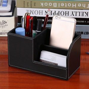 PU Leather Desktop Pen Holder Stationery Holder Pencil Cosmetics Organizer for Desk Office School Storage Accessories