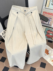 กางเกงขายาวทรงเอผ้าลินินทรงหลวมสบาย ๆ สำหรับผู้ชาย CleanFit กางเกงขายาวทรงหลวมสบาย ๆ ทรงตรง สไตล์ย้อนยุค