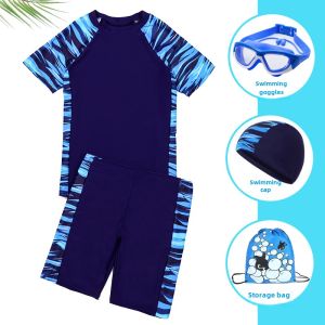 Boys plus Size Swimsuit plus Size Youth Kids Swimming Trunks Suit Student Long Sleeve Separates Sunscreen Swimwear