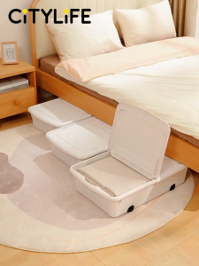 Citylife 36L Underbed Storage Box With Wheels Dormitory Quilt Sorting Box Double-sided Lid