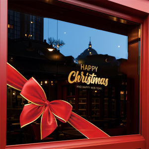 1Pc 45cm * 60cm Christmas Window Sticker Electrostatic Glass Sticker a Red Bow Element Pattern Suitable for Home Windows Bedrooms Schools Restaurants Offices and Other Holiday Party Supplies Decorations
