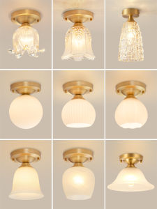 American Simple Full Copper Entrance Hallway Lighting French Luxury 2025 New Retro Balcony Lampshade Kitchen Bathroom Lighting