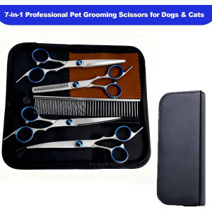 Pet Grooming Kit – 6 in 1 Dog Grooming Scissors Kit -Dog & Cat Grooming Supplies Dog Grooming Steel Kit with Safety Round Tips