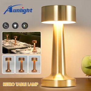 Aunlight Retro Bar Table Lamp LED Bar Desk Lamp Rechargeable Touch Sensor Wireless Night Lamp Three Light-Color Adjust Brightness Bar Light