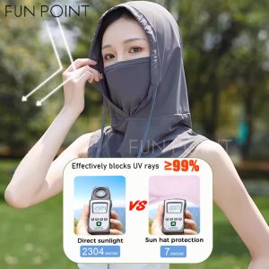 FUNPOINT 3-in-1 Ice Silk Men and Women Cap Sunscreen Hat: UV Protection Hood Outdoor Mask Sun Full Face Protection Breathability Outdoor Hat Cooling Thin Mask