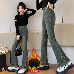 Girls Elastic Waist Denim Pants Spring Autumn Fashion Kids Medium Large Size Flared Jeans Korean Style Childrens Long Trousers