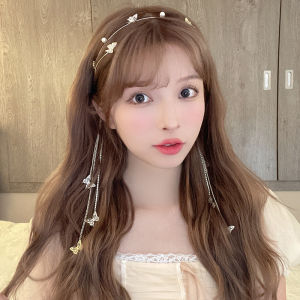 Tamia Pearl Studded Diamond Butterfly Tassel Head Band Simple Design Fashionable Hair Accessory