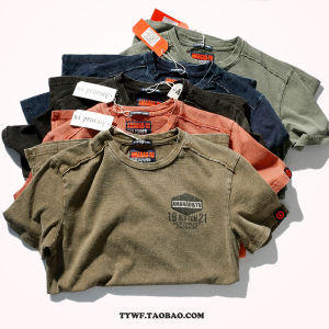 Áo Thun Tay Ngắn Phong Cách Anh Thời Trang Đường Phố Cotton Nguyên Chất Dài Vừa Phải Cổ Tròn Giặt Nhẹ Làm Cũ Áo Thun Thường Ngày Mùa Hè