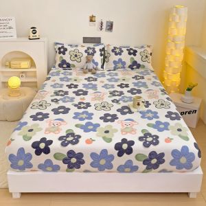 Polyester Printed Fitted Sheet Mattress Cover Four Corners with Elastic Band Bed Sheet Single Double Queen King Size Home Decor