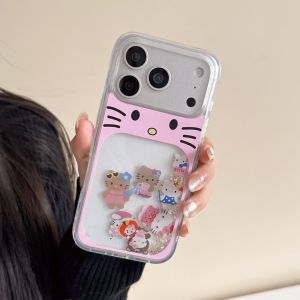 Sanrio | Korea INS Cartoon Quicksand Glitter Hello Kitty Phone Case For iphone 17 16 15 14 Pro Max 13 Shockproof Protective Clear Cover