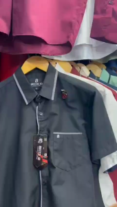 bisa COD - kemeja pria lengan pendek polos list garis bahan katun ukuran size standar M L XL distro terbaru kasual formal murah - sansanstore