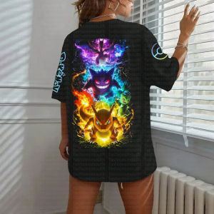 Bandai | Summer 2026 Anime Pokemon Cotton T Shirt Gengar Charizard Pikachu Mew Multi Character Print Loose Fit Women Casual Fashion