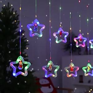 Đèn Dây Rèm Giáng Sinh USB Đèn LED Nhiều Màu Sắc Mặt Dây Chuyền Hình Sao Đèn Trang Trí Hình Dây Leo Cho Cửa Sổ Phòng Khách Trang Trí Ngày Lễ