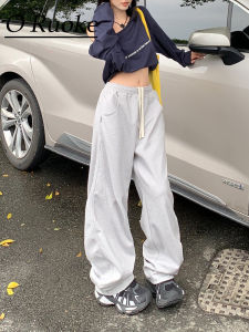 Grey Casual Loose Wide Leg Sweatpants Women High Waist Comfortable Lazy Style Slimming Drapey Banana Pants Trendy Knife Pants