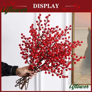 1/3PCS Artificial Red Berry Branches  for Home Tabletop Festivals Wedding Party DIY Craft Decor Christmas New Year Decoration