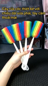 Cọ rửa ly 7 màu đa năng cọ vệ sinh ly cốc bình nước cán dài tiện lợi
