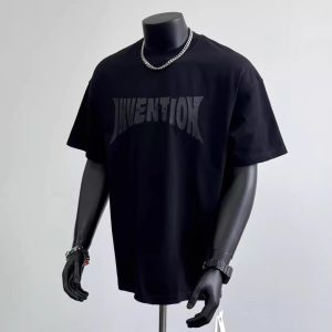 American Style Vintage Rusted Letter Heavyweight 300G Short Sleeve Mens T-shirt Loose Versatile Half Sleeve Top for Teens